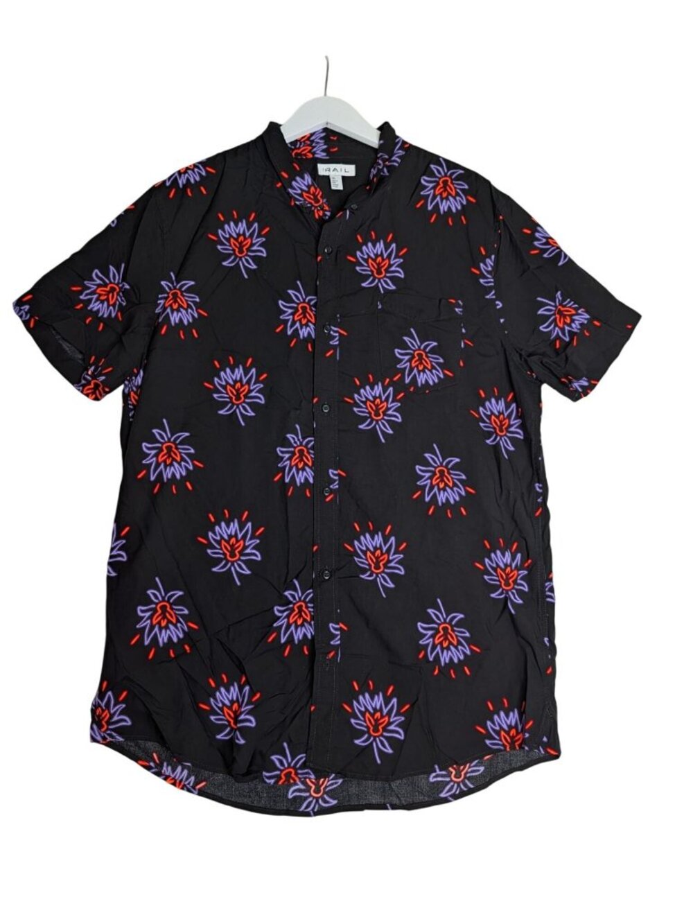 The Rail Mens Bright Print on Black Floral Button-Up Shirt XXL Short Sleeve Mode - Picture 2 of 12